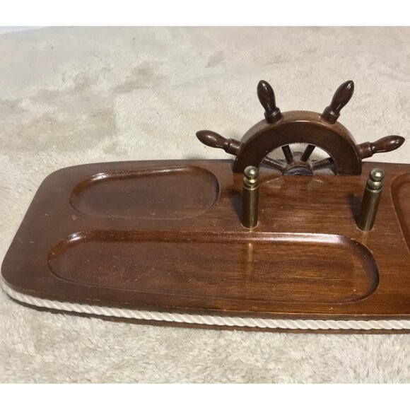 Vtg Nautical Ship Wheel Mens Dresser Wood Caddy Jewelry Organizer 12" Taiwan - Picture 5 of 11